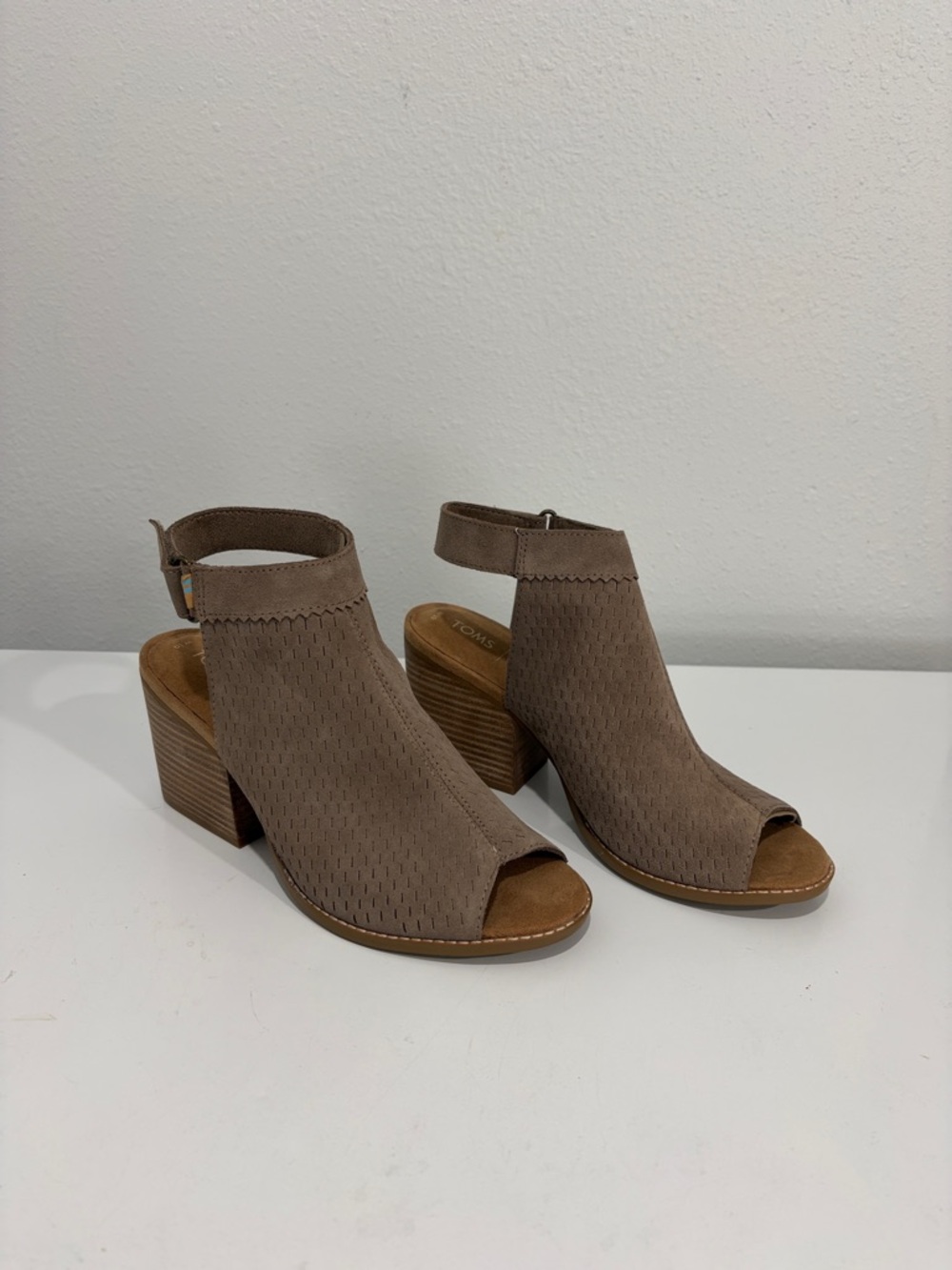 TOMS Taupe Open-Toe Ankle Strap Block Heel Sandals